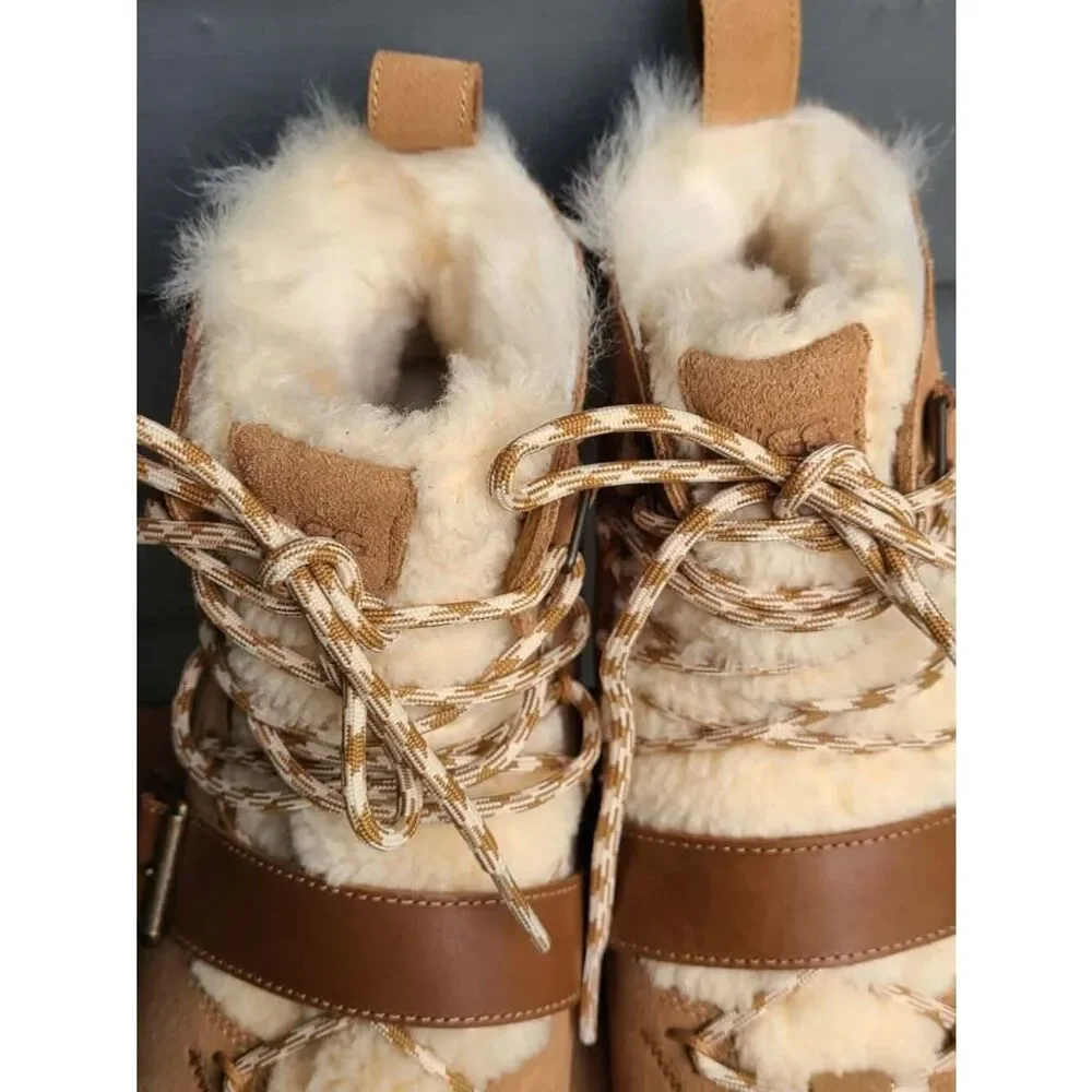 UGG Chestnut Suede Dune Mini Shearling Lace Up Boot size 8